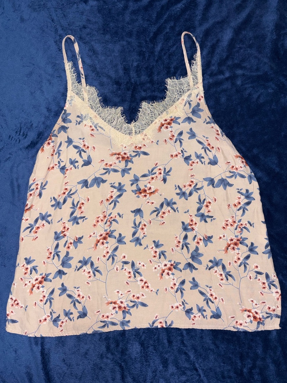 Hayden Cream Floral Lace Trim Cami with Blue Print